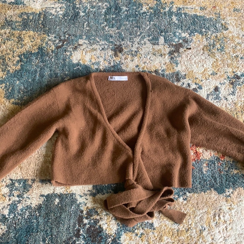 ZARA brown teddy wrap crop top